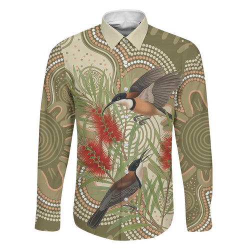 Australia Eastern Spinebill Family Matching Long Sleeve Bodycon Dress and Hawaiian Shirt Aussie Honeyeater Bottlebrush Indigenous Art - Aussie Hoodie