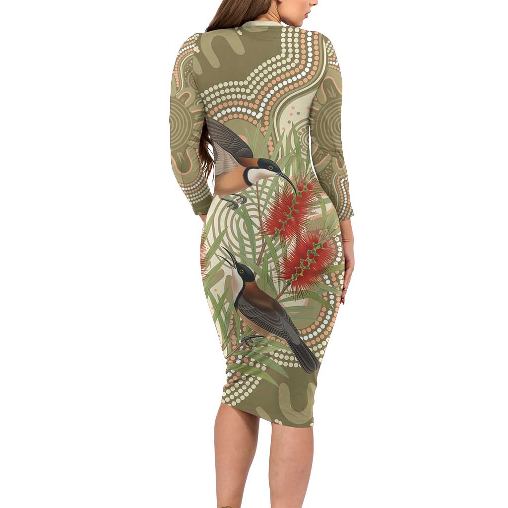 Australia Eastern Spinebill Family Matching Long Sleeve Bodycon Dress and Hawaiian Shirt Aussie Honeyeater Bottlebrush Indigenous Art - Aussie Hoodie