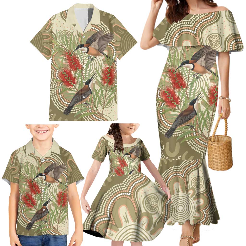 Australia Eastern Spinebill Family Matching Mermaid Dress and Hawaiian Shirt Aussie Honeyeater Bottlebrush Indigenous Art - Aussie Hoodie