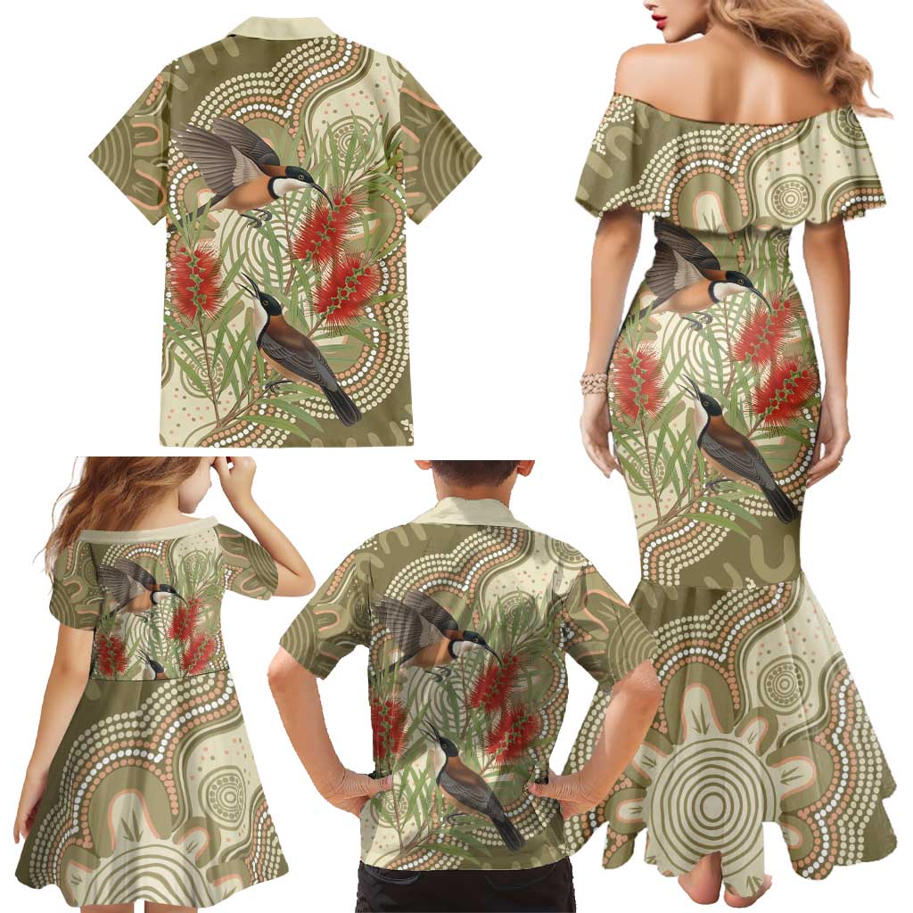 Australia Eastern Spinebill Family Matching Mermaid Dress and Hawaiian Shirt Aussie Honeyeater Bottlebrush Indigenous Art - Aussie Hoodie