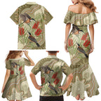 Australia Eastern Spinebill Family Matching Mermaid Dress and Hawaiian Shirt Aussie Honeyeater Bottlebrush Indigenous Art - Aussie Hoodie