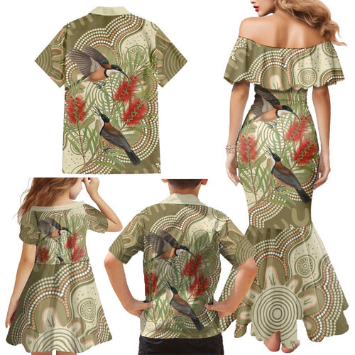 Australia Eastern Spinebill Family Matching Mermaid Dress and Hawaiian Shirt Aussie Honeyeater Bottlebrush Indigenous Art - Aussie Hoodie