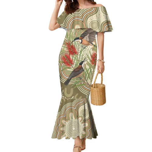 Australia Eastern Spinebill Family Matching Mermaid Dress and Hawaiian Shirt Aussie Honeyeater Bottlebrush Indigenous Art - Aussie Hoodie