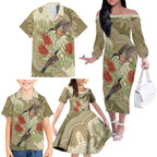 Australia Eastern Spinebill Family Matching Off The Shoulder Long Sleeve Dress and Hawaiian Shirt Aussie Honeyeater Bottlebrush Indigenous Art - Aussie Hoodie