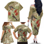Australia Eastern Spinebill Family Matching Off The Shoulder Long Sleeve Dress and Hawaiian Shirt Aussie Honeyeater Bottlebrush Indigenous Art - Aussie Hoodie