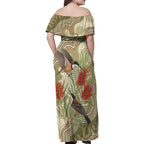 Australia Eastern Spinebill Family Matching Off Shoulder Maxi Dress and Hawaiian Shirt Aussie Honeyeater Bottlebrush Indigenous Art - Aussie Hoodie