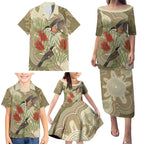 Australia Eastern Spinebill Family Matching Puletasi and Hawaiian Shirt Aussie Honeyeater Bottlebrush Indigenous Art - Aussie Hoodie