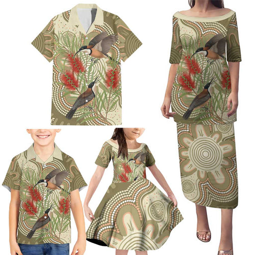 Australia Eastern Spinebill Family Matching Puletasi and Hawaiian Shirt Aussie Honeyeater Bottlebrush Indigenous Art - Aussie Hoodie