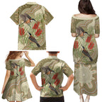 Australia Eastern Spinebill Family Matching Puletasi and Hawaiian Shirt Aussie Honeyeater Bottlebrush Indigenous Art - Aussie Hoodie