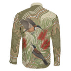 Australia Eastern Spinebill Family Matching Short Sleeve Bodycon Dress and Hawaiian Shirt Aussie Honeyeater Bottlebrush Indigenous Art - Aussie Hoodie