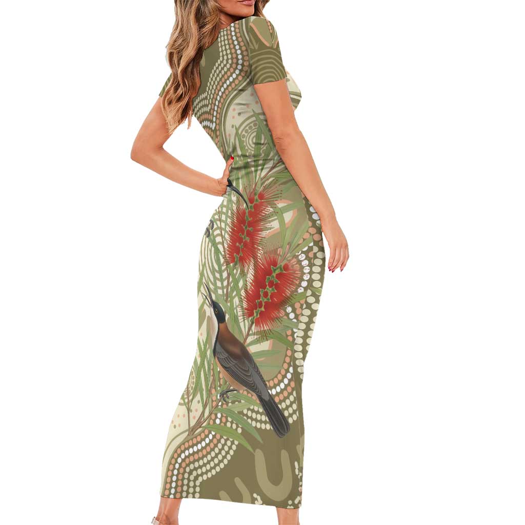 Australia Eastern Spinebill Family Matching Short Sleeve Bodycon Dress and Hawaiian Shirt Aussie Honeyeater Bottlebrush Indigenous Art - Aussie Hoodie