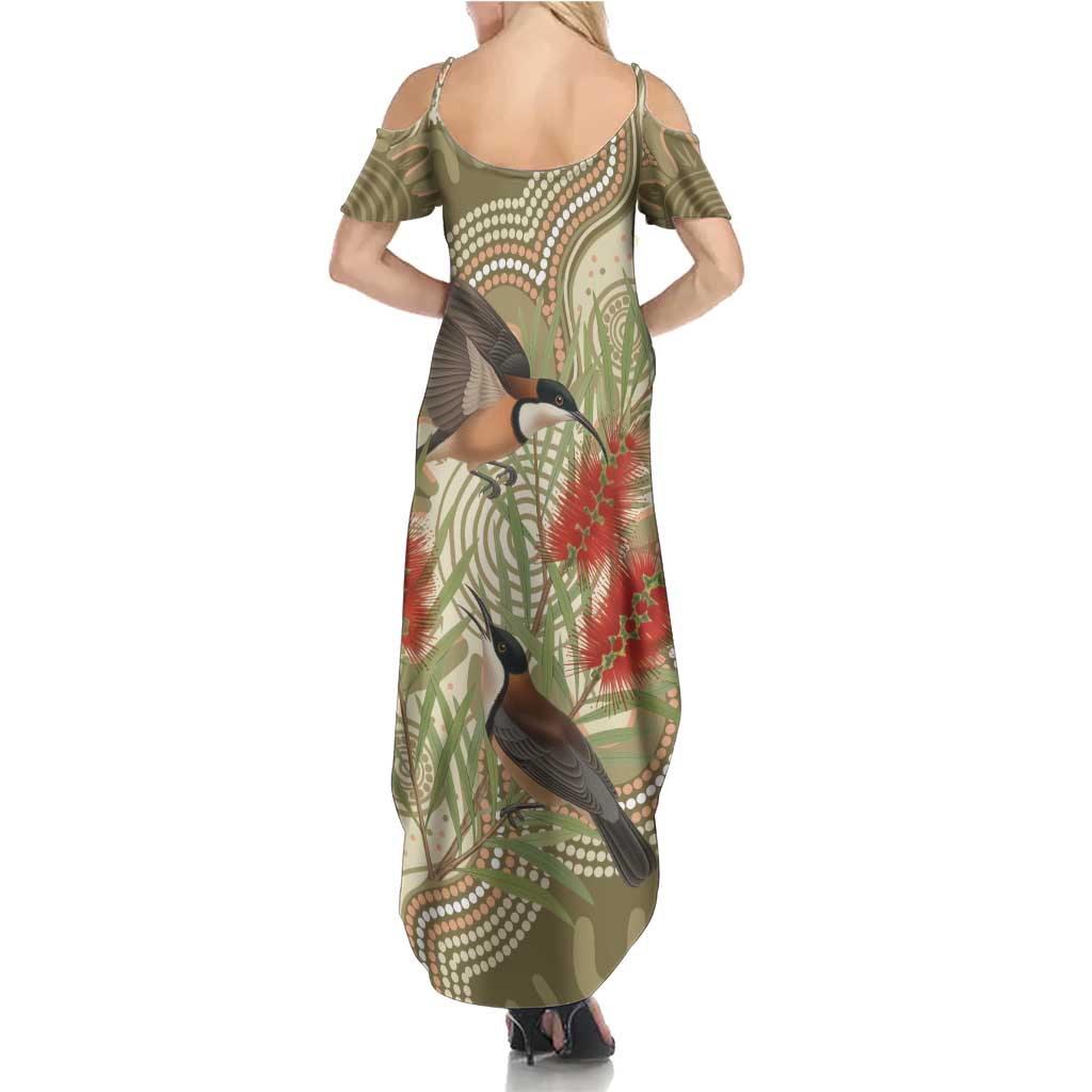 Australia Eastern Spinebill Family Matching Summer Maxi Dress and Hawaiian Shirt Aussie Honeyeater Bottlebrush Indigenous Art - Aussie Hoodie