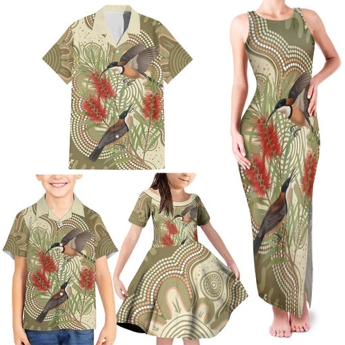 Australia Eastern Spinebill Family Matching Tank Maxi Dress and Hawaiian Shirt Aussie Honeyeater Bottlebrush Indigenous Art - Aussie Hoodie
