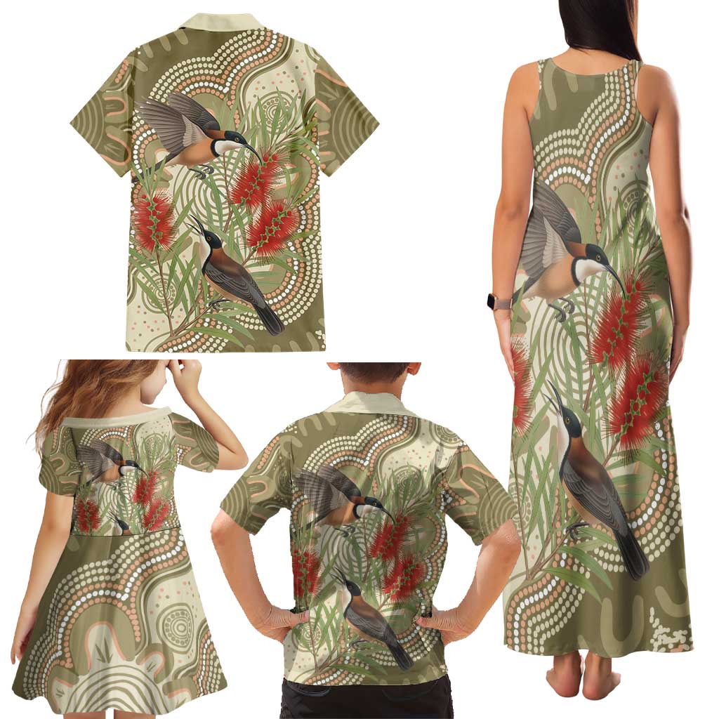 Australia Eastern Spinebill Family Matching Tank Maxi Dress and Hawaiian Shirt Aussie Honeyeater Bottlebrush Indigenous Art - Aussie Hoodie