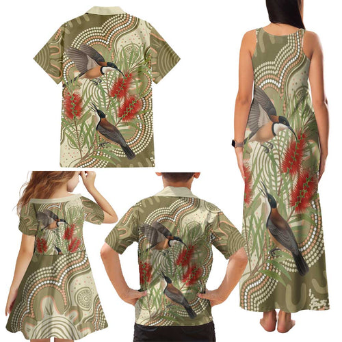 Australia Eastern Spinebill Family Matching Tank Maxi Dress and Hawaiian Shirt Aussie Honeyeater Bottlebrush Indigenous Art - Aussie Hoodie