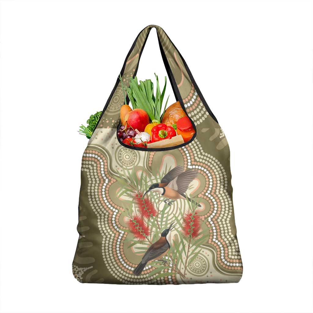 Australia Eastern Spinebill Grocery Bag Aussie Honeyeater Bottlebrush Indigenous Art - Aussie Hoodie