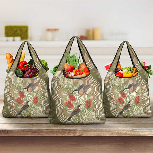 Australia Eastern Spinebill Grocery Bag Aussie Honeyeater Bottlebrush Indigenous Art - Aussie Hoodie
