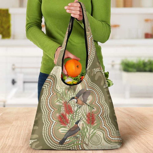 Australia Eastern Spinebill Grocery Bag Aussie Honeyeater Bottlebrush Indigenous Art - Aussie Hoodie