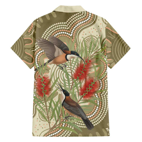 Australia Eastern Spinebill Hawaiian Shirt Aussie Honeyeater Bottlebrush Indigenous Art - Aussie Hoodie