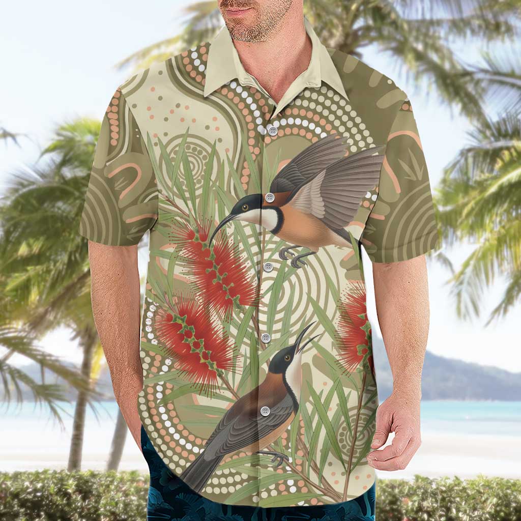 Australia Eastern Spinebill Hawaiian Shirt Aussie Honeyeater Bottlebrush Indigenous Art - Aussie Hoodie