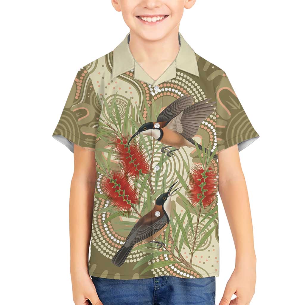 Australia Eastern Spinebill Hawaiian Shirt Aussie Honeyeater Bottlebrush Indigenous Art - Aussie Hoodie