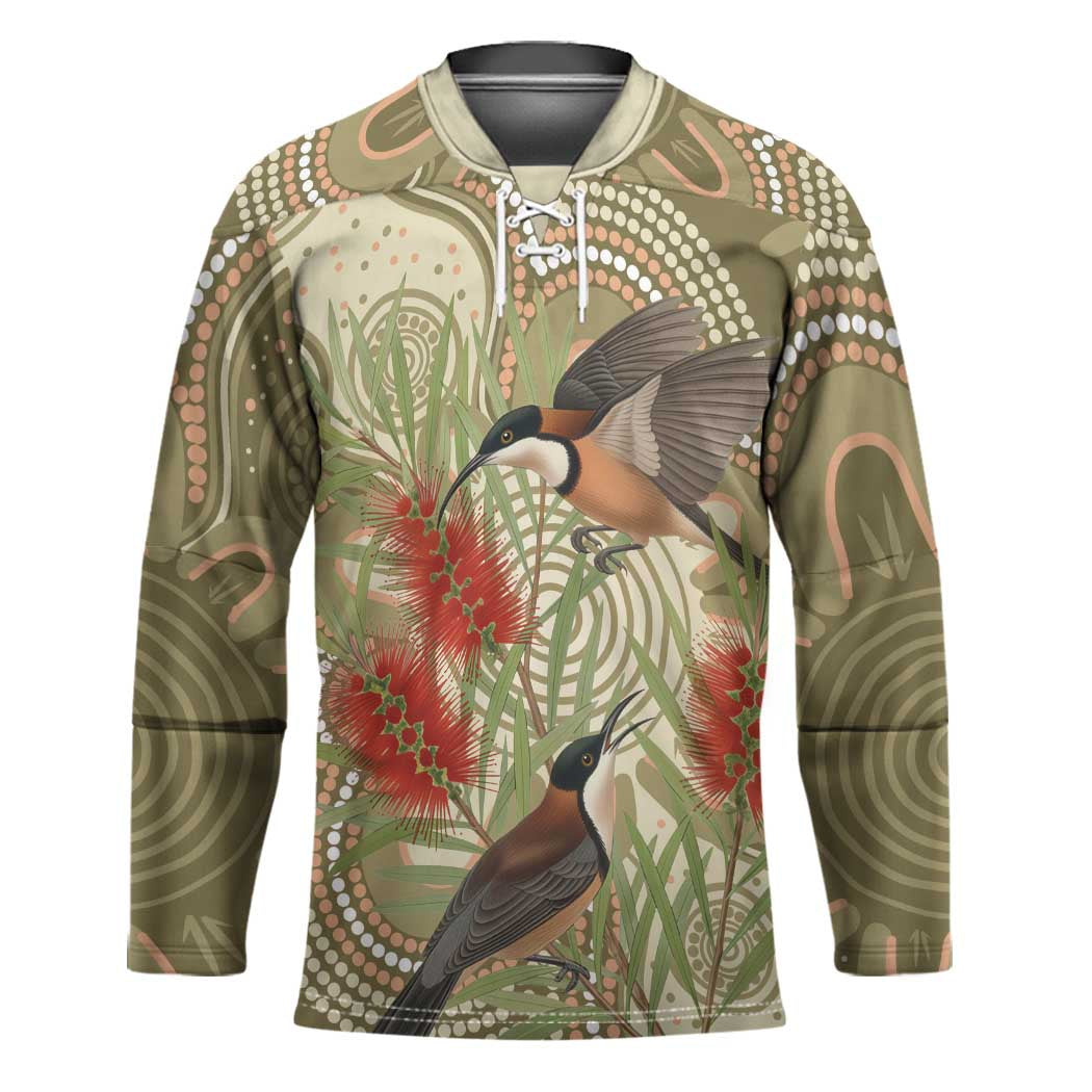Australia Eastern Spinebill Hockey Jersey Aussie Honeyeater Bottlebrush Indigenous Art - Aussie Hoodie