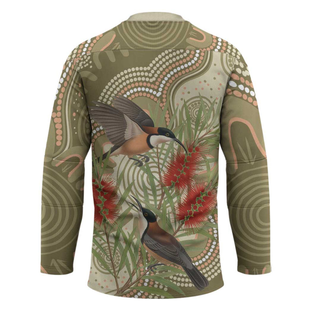 Australia Eastern Spinebill Hockey Jersey Aussie Honeyeater Bottlebrush Indigenous Art - Aussie Hoodie