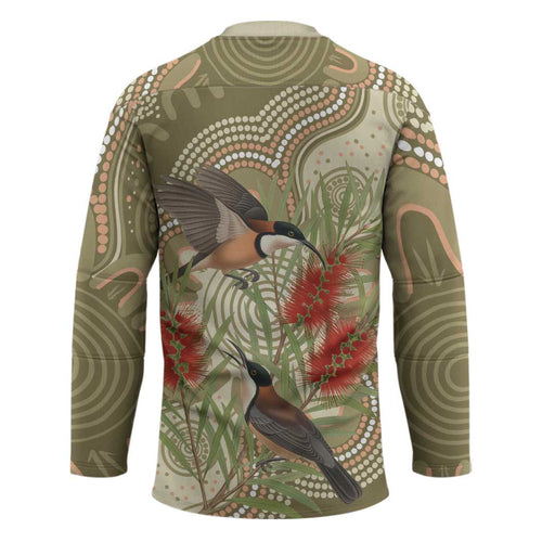 Australia Eastern Spinebill Hockey Jersey Aussie Honeyeater Bottlebrush Indigenous Art - Aussie Hoodie