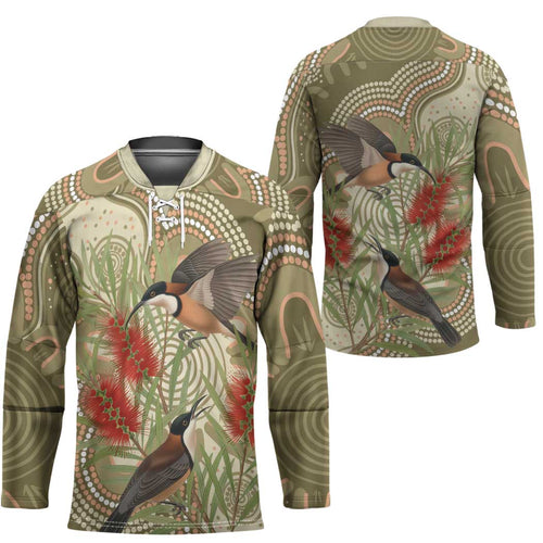Australia Eastern Spinebill Hockey Jersey Aussie Honeyeater Bottlebrush Indigenous Art - Aussie Hoodie