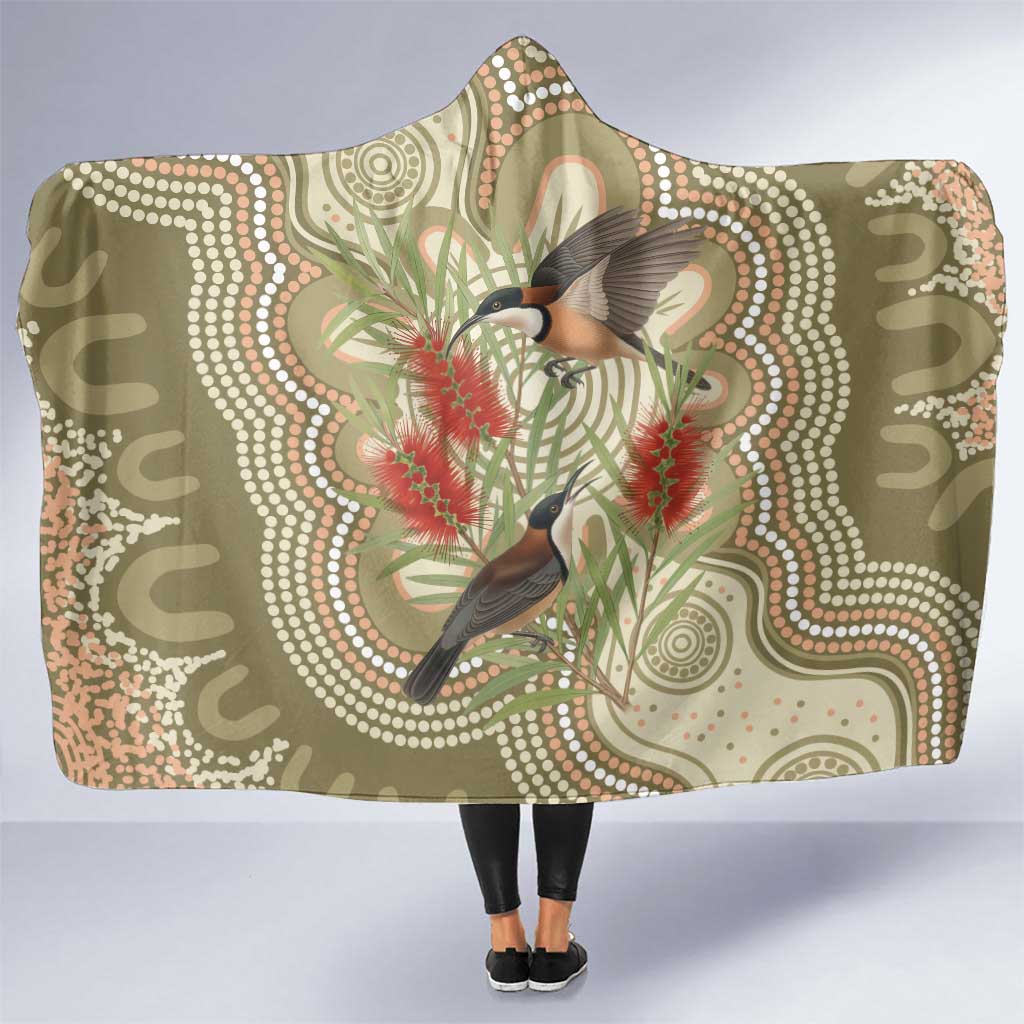Australia Eastern Spinebill Hooded Blanket Aussie Honeyeater Bottlebrush Indigenous Art - Aussie Hoodie