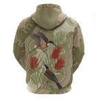 Australia Eastern Spinebill Hoodie Aussie Honeyeater Bottlebrush Indigenous Art - Aussie Hoodie