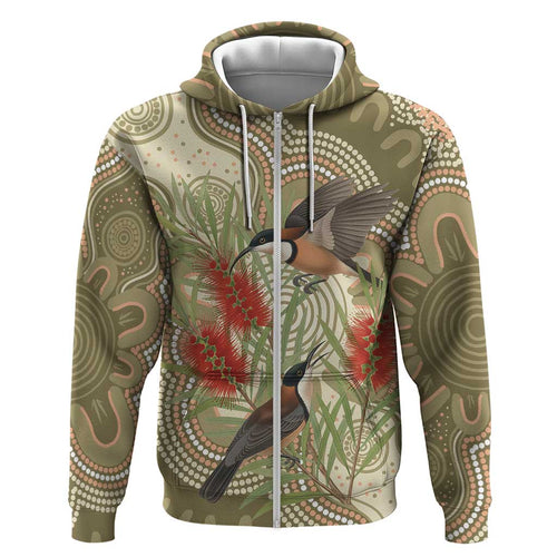 Australia Eastern Spinebill Hoodie Aussie Honeyeater Bottlebrush Indigenous Art - Aussie Hoodie