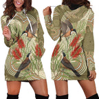 Australia Eastern Spinebill Hoodie Dress Aussie Honeyeater Bottlebrush Indigenous Art - Aussie Hoodie