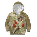 Australia Eastern Spinebill Kid Hoodie Aussie Honeyeater Bottlebrush Indigenous Art - Aussie Hoodie