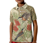 Australia Eastern Spinebill Kid Polo Shirt Aussie Honeyeater Bottlebrush Indigenous Art - Aussie Hoodie