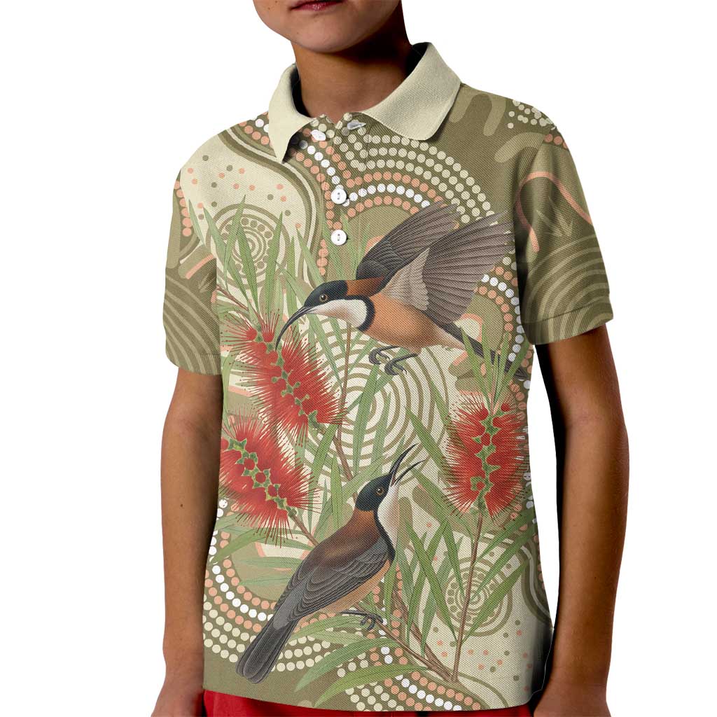 Australia Eastern Spinebill Kid Polo Shirt Aussie Honeyeater Bottlebrush Indigenous Art - Aussie Hoodie