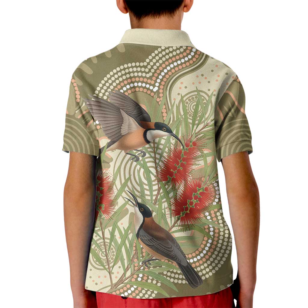 Australia Eastern Spinebill Kid Polo Shirt Aussie Honeyeater Bottlebrush Indigenous Art - Aussie Hoodie