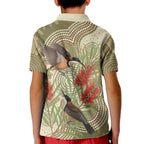Australia Eastern Spinebill Kid Polo Shirt Aussie Honeyeater Bottlebrush Indigenous Art - Aussie Hoodie