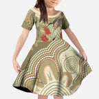 Australia Eastern Spinebill Kid Short Sleeve Dress Aussie Honeyeater Bottlebrush Indigenous Art - Aussie Hoodie