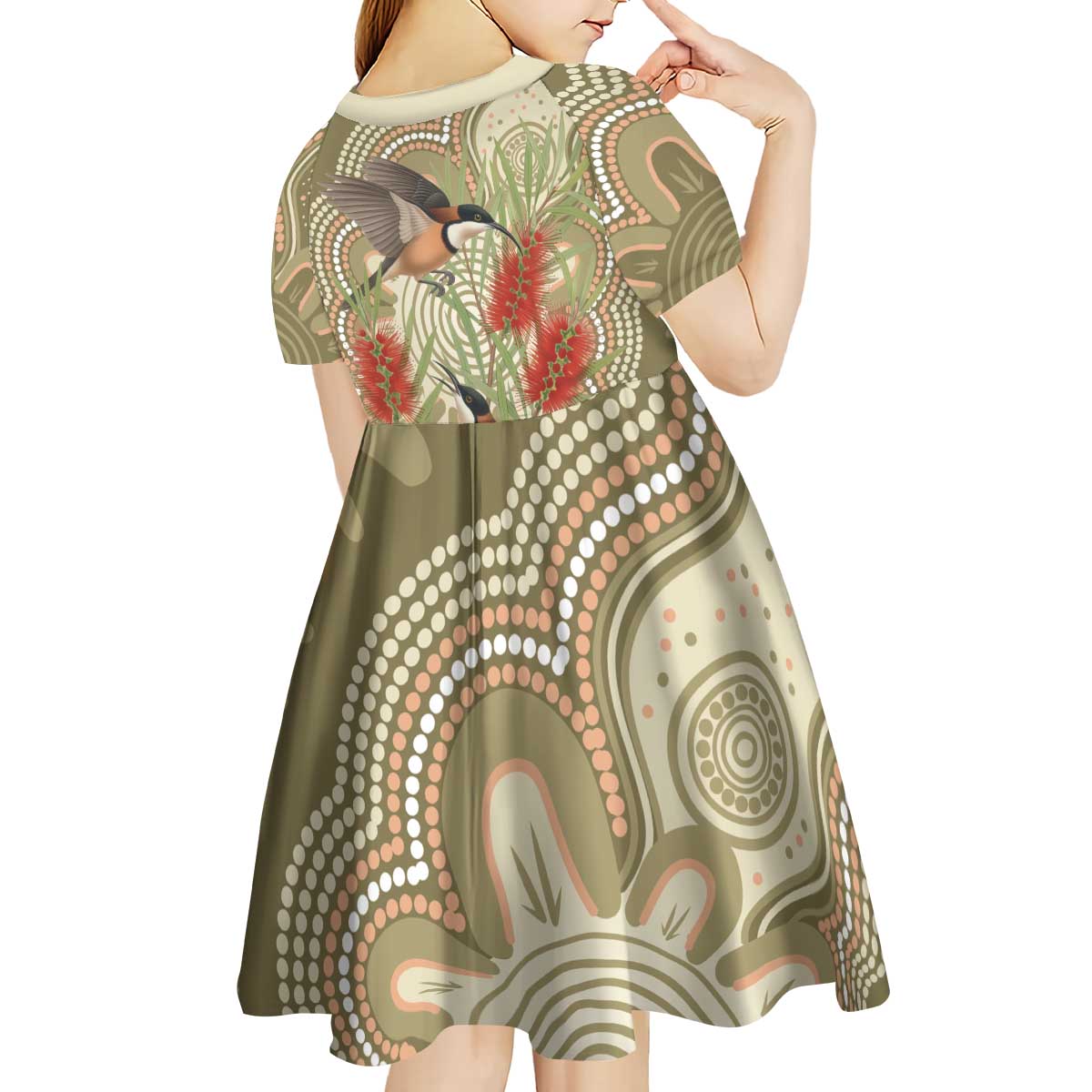 Australia Eastern Spinebill Kid Short Sleeve Dress Aussie Honeyeater Bottlebrush Indigenous Art - Aussie Hoodie
