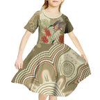 Australia Eastern Spinebill Kid Short Sleeve Dress Aussie Honeyeater Bottlebrush Indigenous Art - Aussie Hoodie