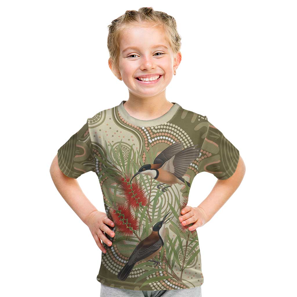 Australia Eastern Spinebill Kid T Shirt Aussie Honeyeater Bottlebrush Indigenous Art - Aussie Hoodie