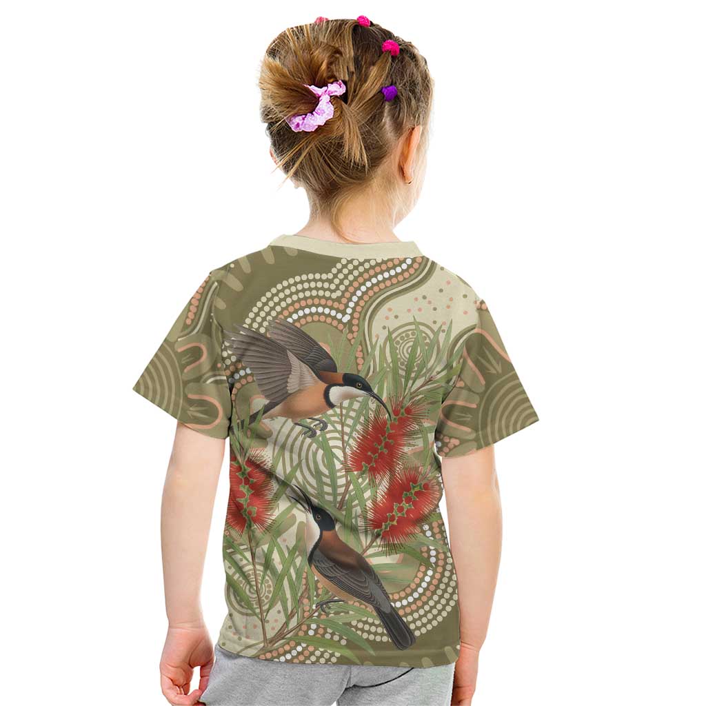 Australia Eastern Spinebill Kid T Shirt Aussie Honeyeater Bottlebrush Indigenous Art - Aussie Hoodie