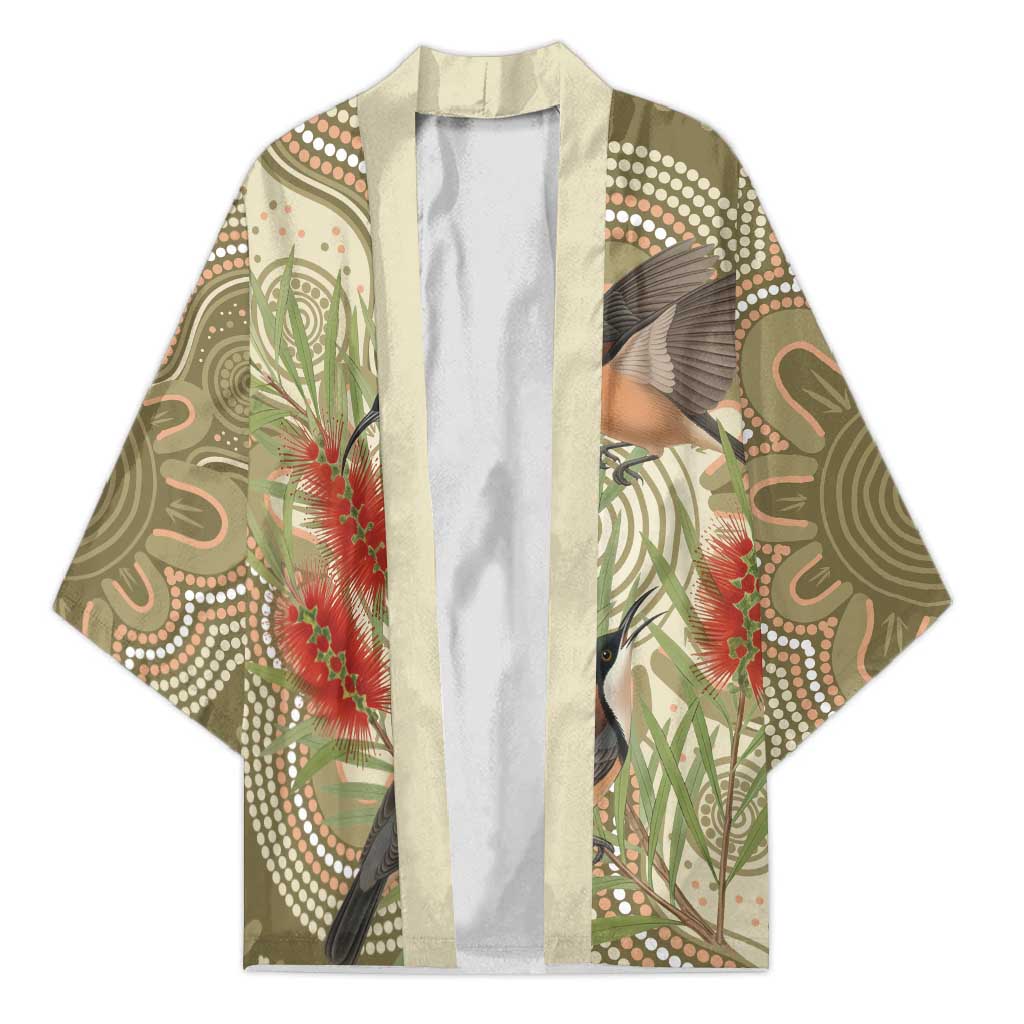 Australia Eastern Spinebill Kimono Aussie Honeyeater Bottlebrush Indigenous Art - Aussie Hoodie