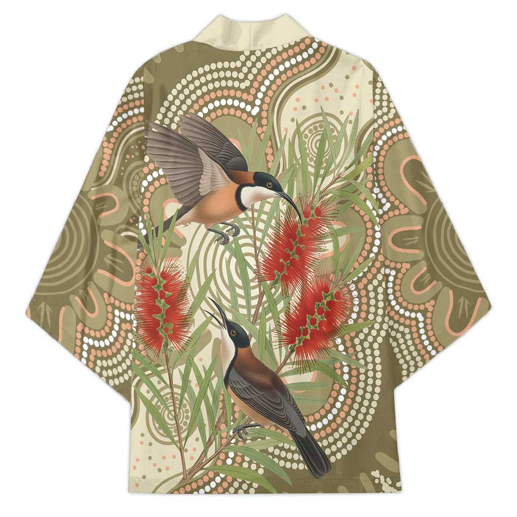 Australia Eastern Spinebill Kimono Aussie Honeyeater Bottlebrush Indigenous Art - Aussie Hoodie