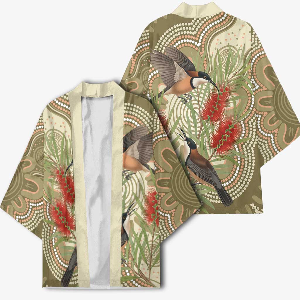 Australia Eastern Spinebill Kimono Aussie Honeyeater Bottlebrush Indigenous Art - Aussie Hoodie
