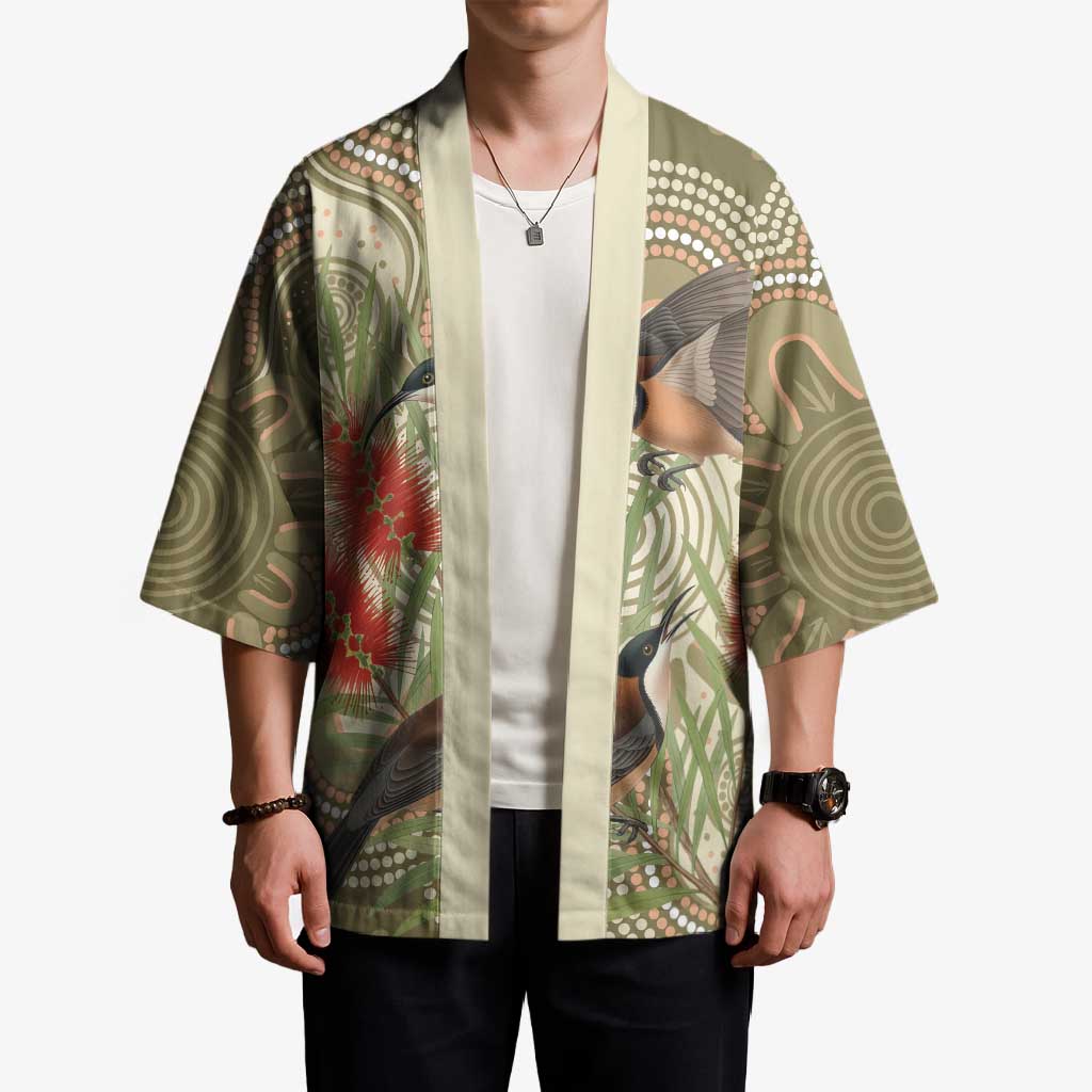 Australia Eastern Spinebill Kimono Aussie Honeyeater Bottlebrush Indigenous Art - Aussie Hoodie