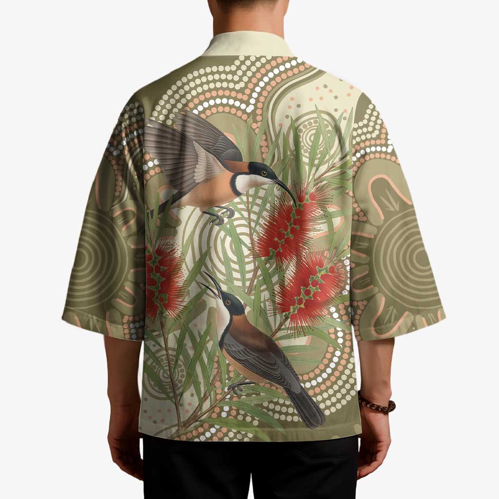 Australia Eastern Spinebill Kimono Aussie Honeyeater Bottlebrush Indigenous Art - Aussie Hoodie