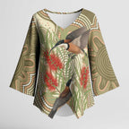 Australia Eastern Spinebill Kimono Sleeve Blouse Aussie Honeyeater Bottlebrush Indigenous Art - Aussie Hoodie