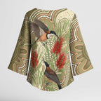 Australia Eastern Spinebill Kimono Sleeve Blouse Aussie Honeyeater Bottlebrush Indigenous Art - Aussie Hoodie